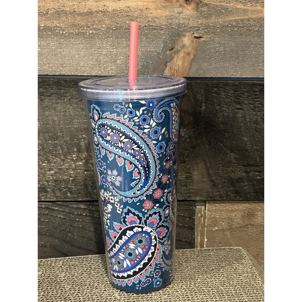 Vera Bradley 24 oz. Tumbler with Lid and Straw Travel Cup Paisley